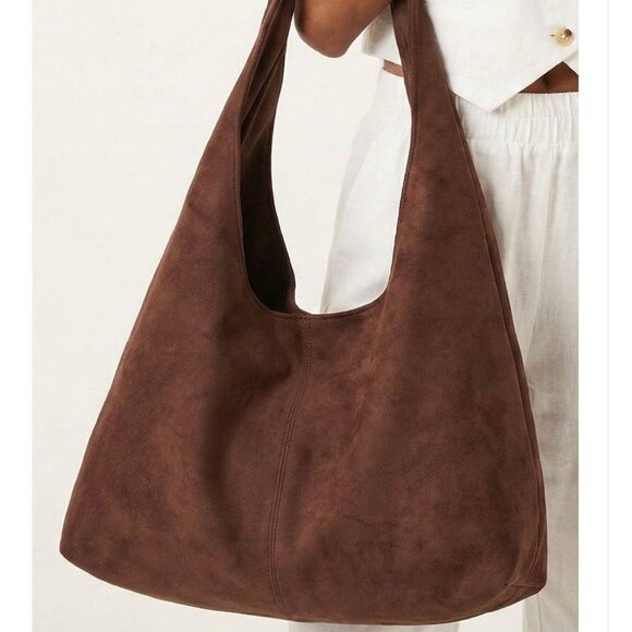 Handbags - Brown Faux Suede Hobo Tote Bag Jaz Slouchy Shoulder Purse Magnetic Closure New